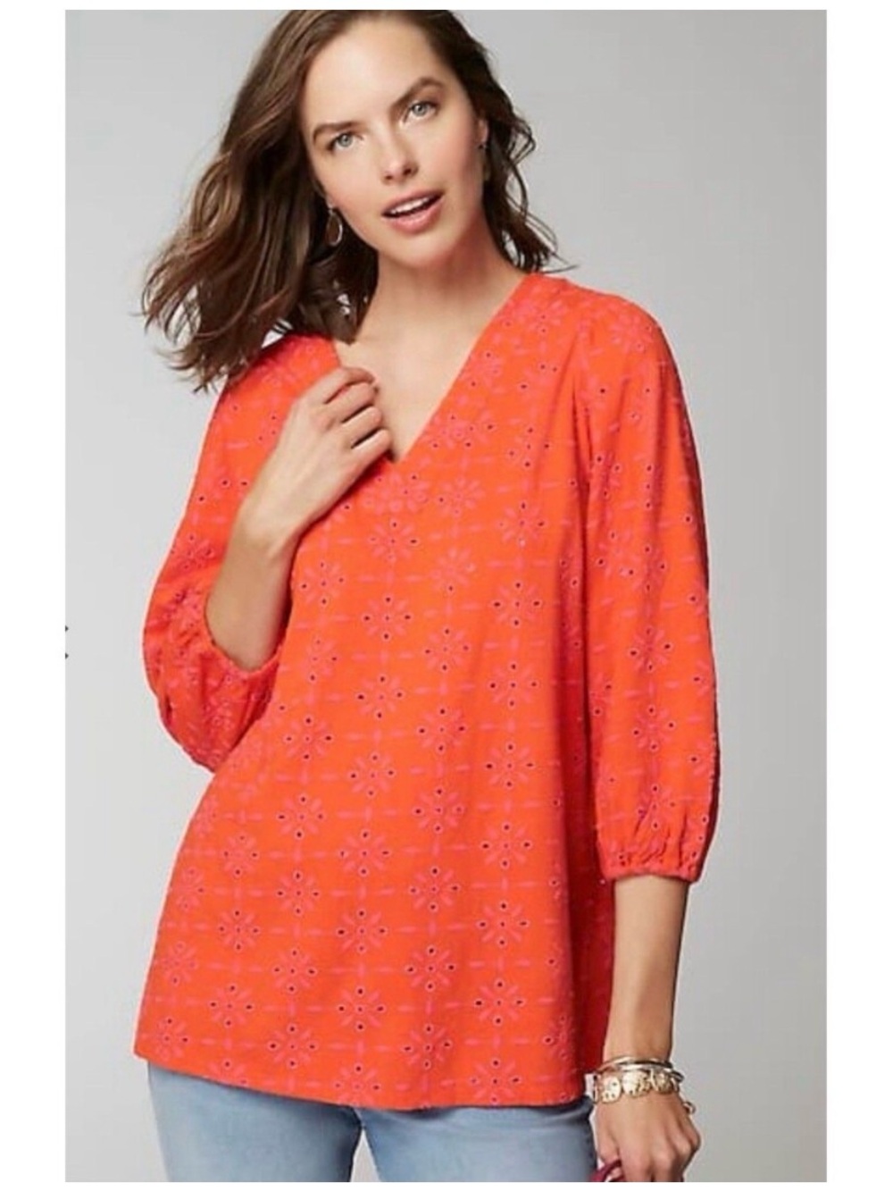 J. Jill orange and pink medium petite embroidered Top tunic